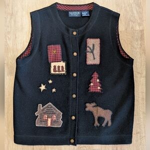 Rainbow Bridge Black Wool Vest with Festive Christmas Accents Large